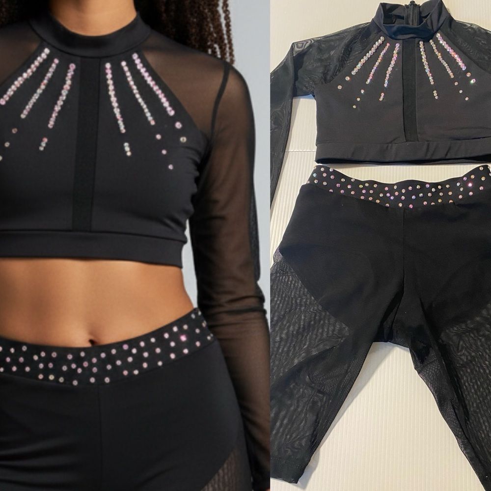 LA Dance designs costume solo black 2 piece illusion bike shorts LC XL child